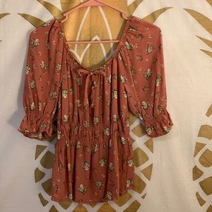 Pink floral quarter sleeve